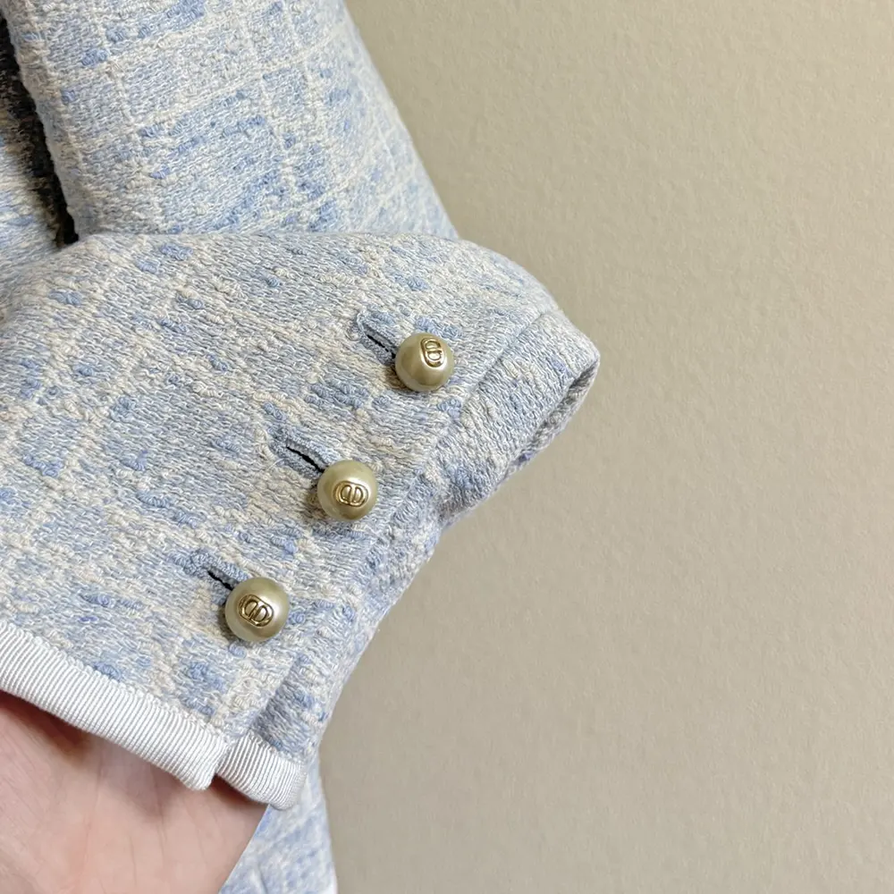 Dior Women Macrocannage Cropped Jacket Sky Blue Cotton-Blend Tweed - image 6