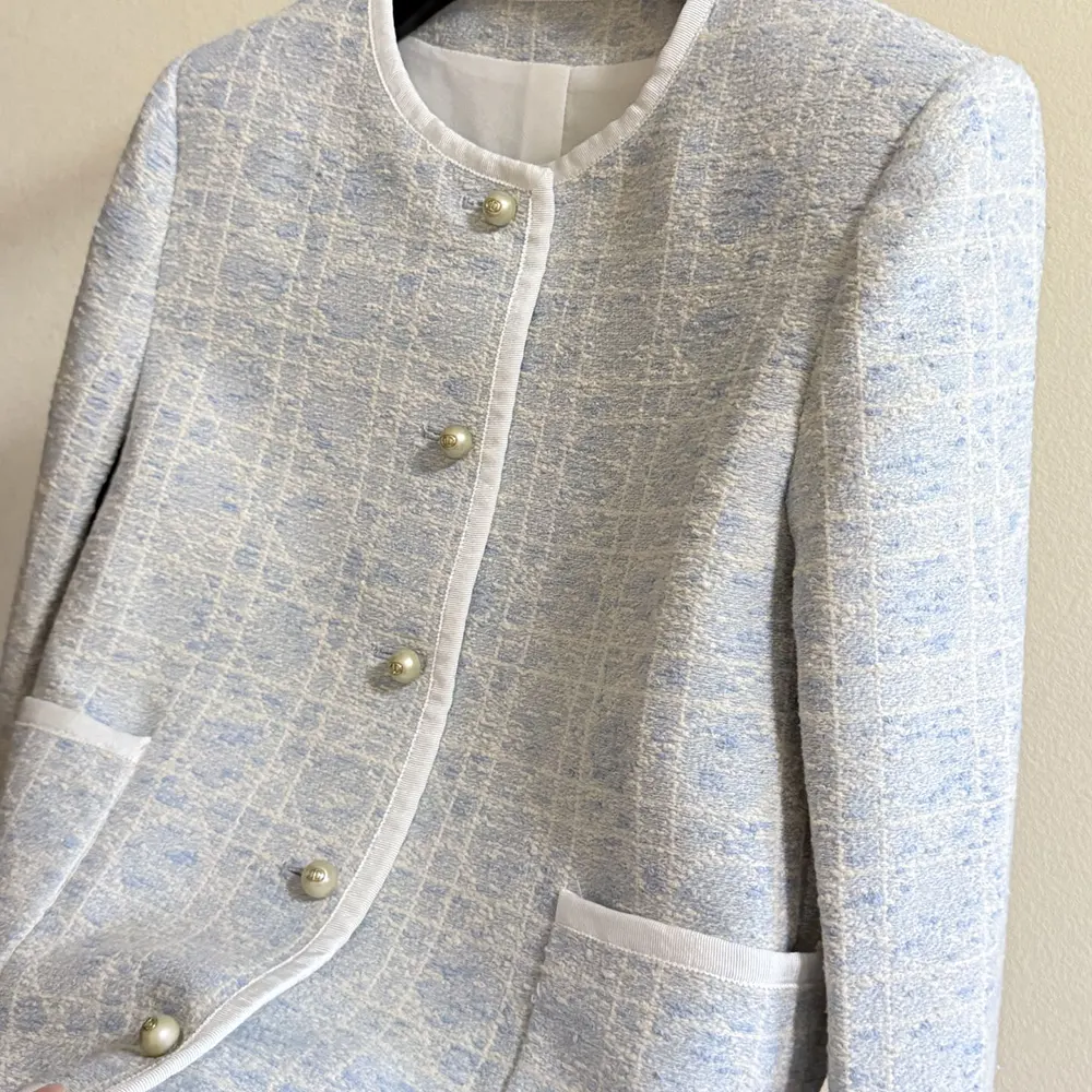 Dior Women Macrocannage Cropped Jacket Sky Blue Cotton-Blend Tweed - image 5