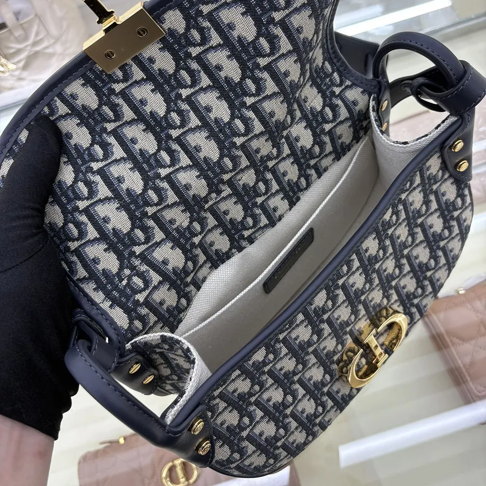 Dior Women Medium 30 Montaigne Satchel Bag Blue Dior Oblique Jacquard - image 8