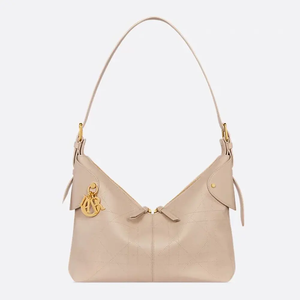 Front view of Dior Women Medium Dior Voyage Bag in powder beige