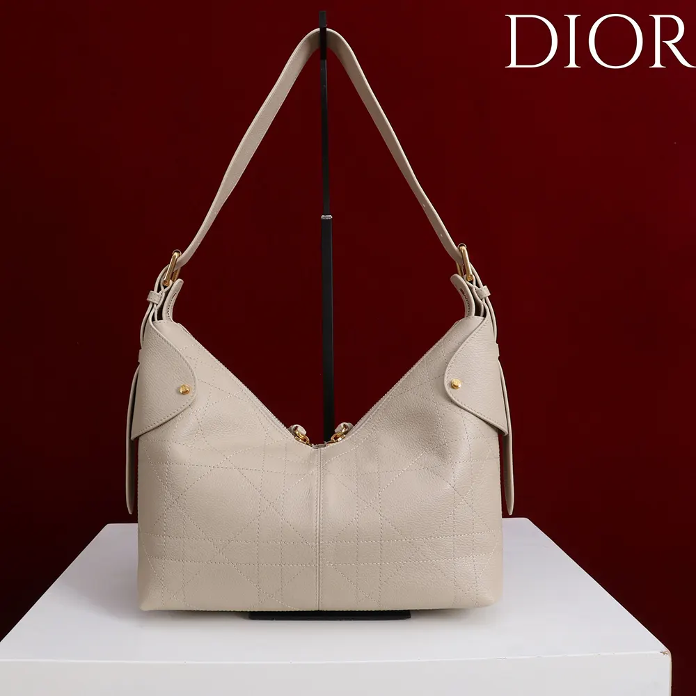 Side profile showing gold-tone hardware on Dior Women Medium Dior Voyage Bag
