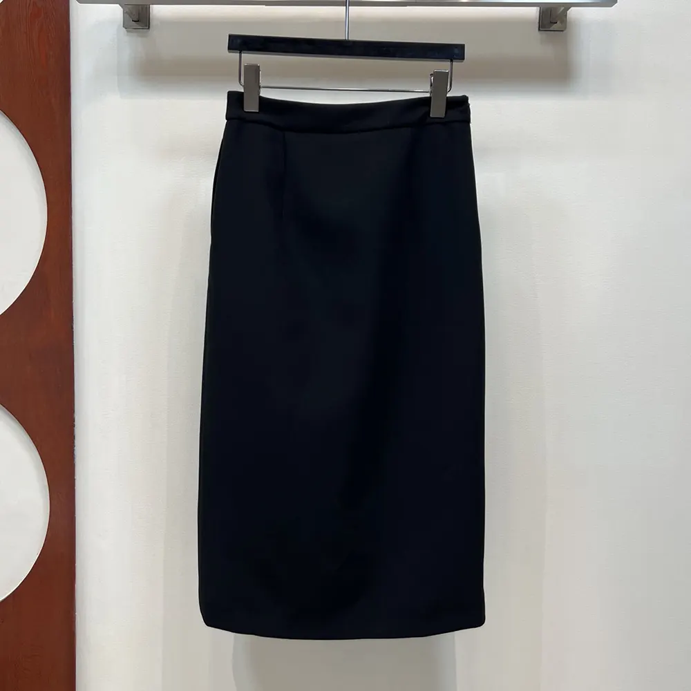 Side angle showing silhouette of Dior Women Mid-Length Straight Skirt Black Virgin Wool and Silk