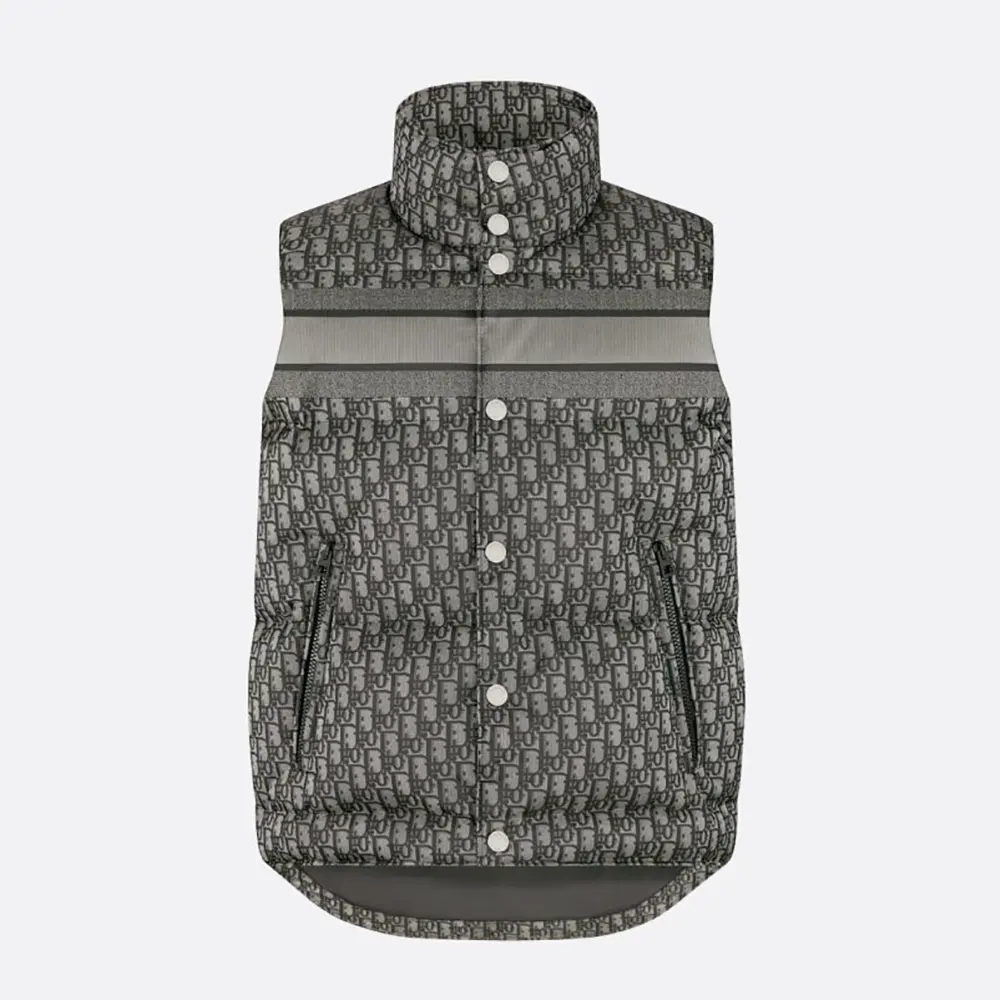 Front view of Dior Women Oblique Down Vest Black Cotton-Blend Jacquard