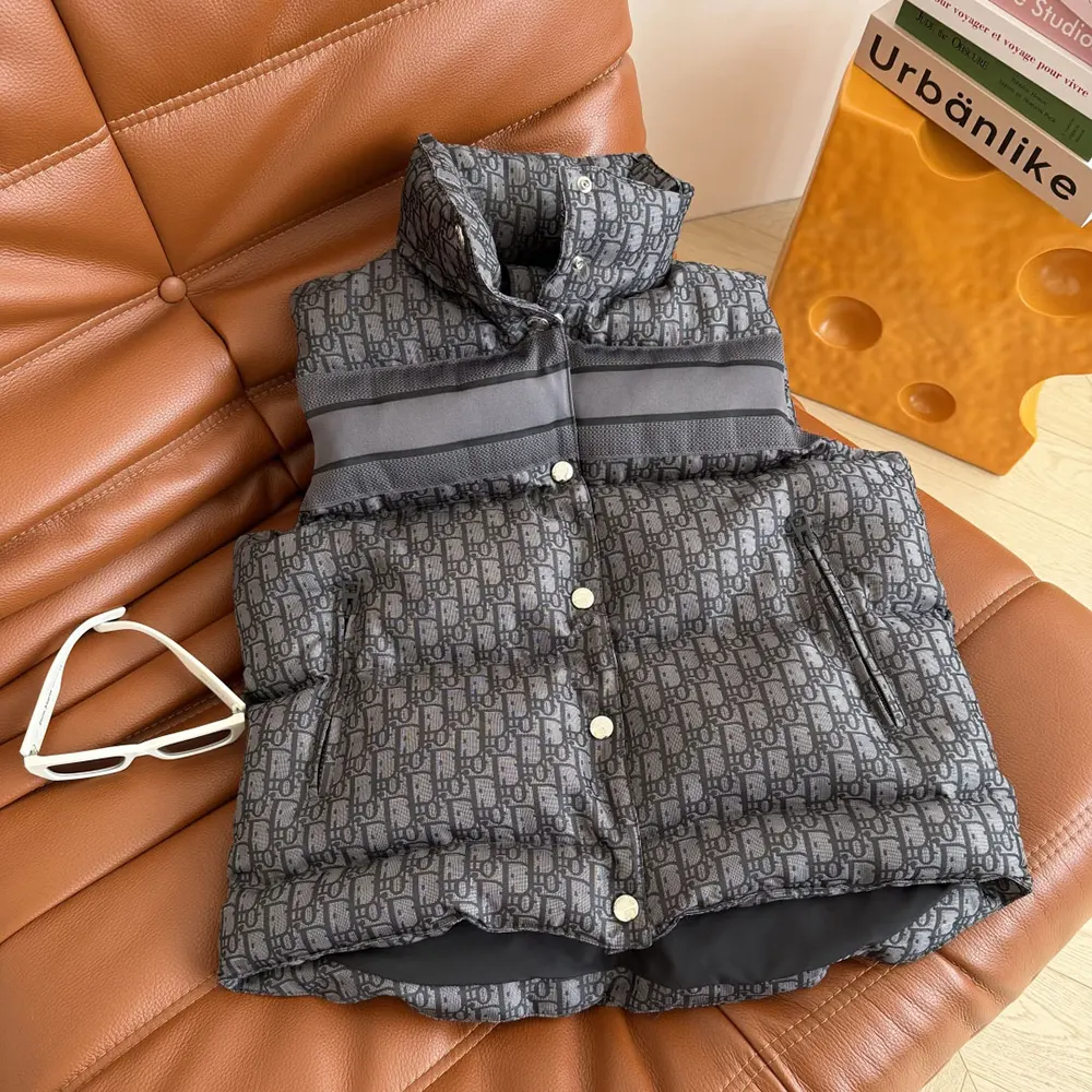 Side angle of Dior Women Oblique Down Vest showing zip detail