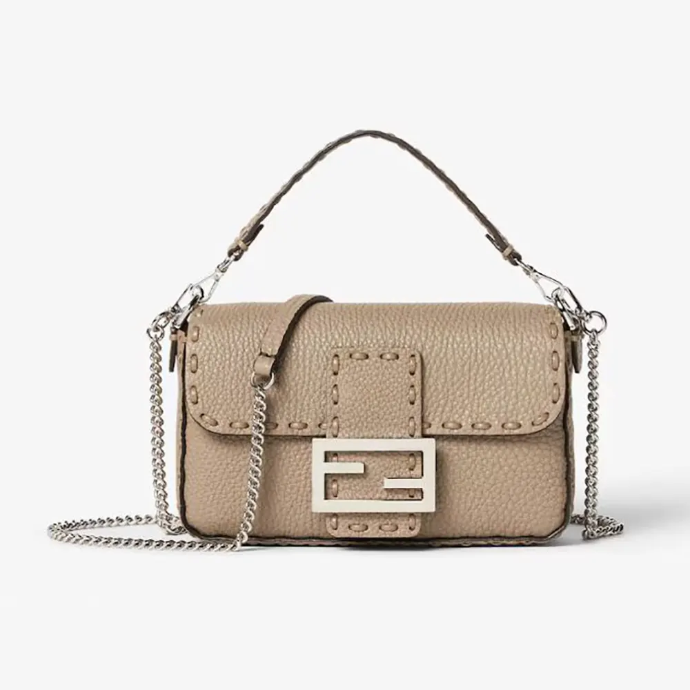 Front view of Fendi Women Baguette® Mini Dove gray Selleria Bag