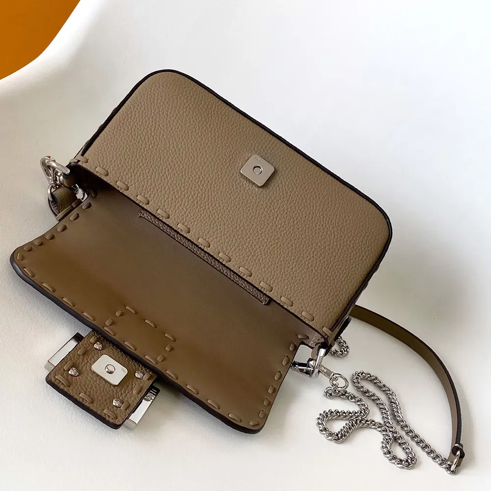 Fendi Women Baguette® Mini Dove gray Selleria Bag with 309 Hand-sewn Topstitches - image 7