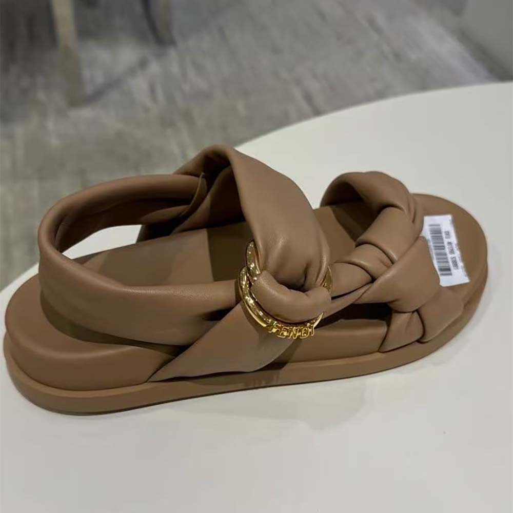 Close-up of Fendi logo hardware on Fendi Women Fendi Feel Sandy Leather Sandals
