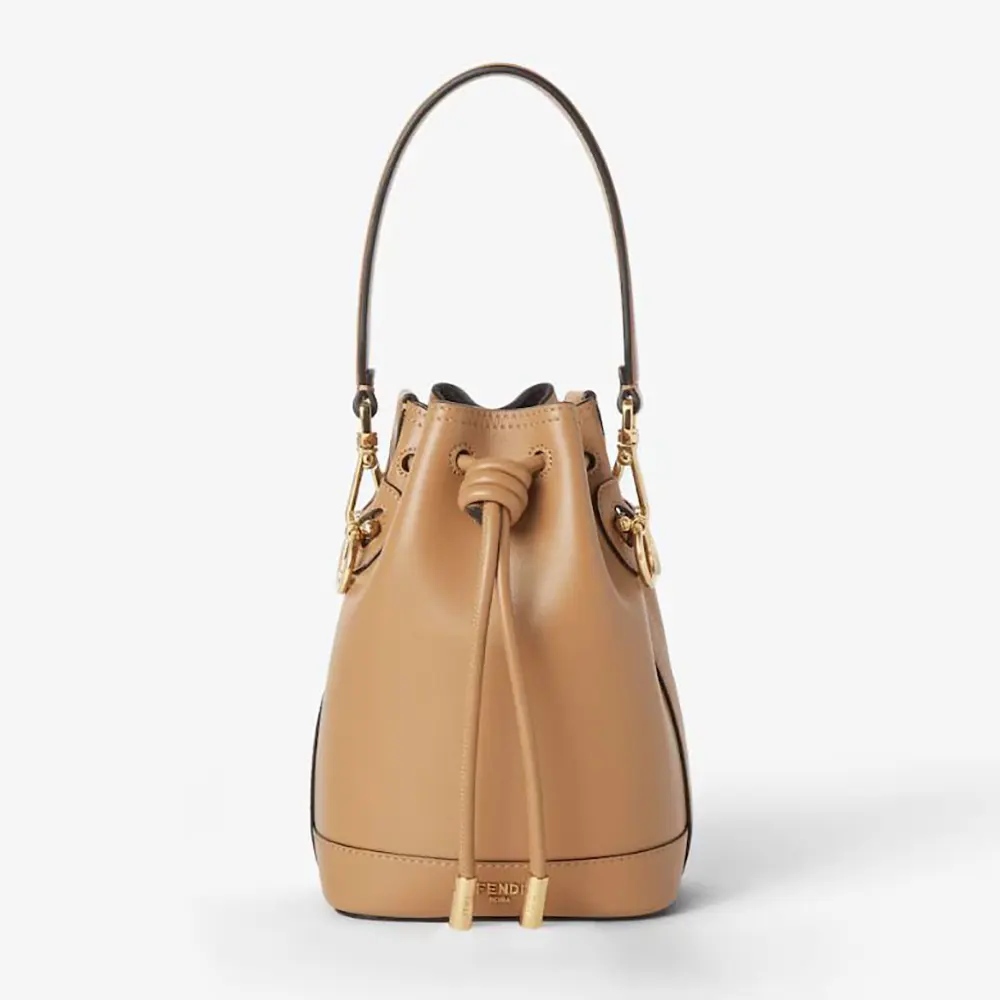 Front view of Fendi Women Mon Tresor Cappuccino Leather Mini-bag showing clasp