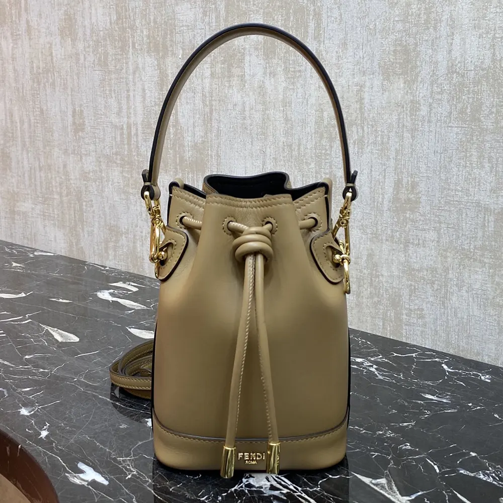 Close-up of gold hardware on Fendi Women Mon Tresor Cappuccino Leather Mini-bag