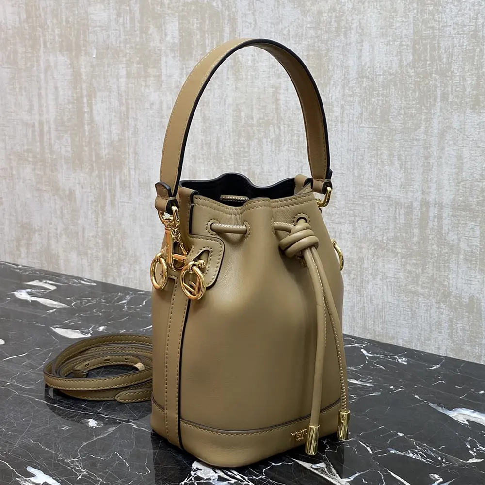 Side angle of Fendi Women Mon Tresor Cappuccino Leather Mini-bag with strap