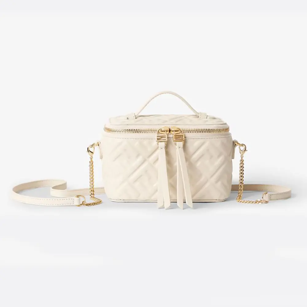 Front view of Fendi Women Vanity Camelia Nappa Leather Mini-Bag With FF Motif