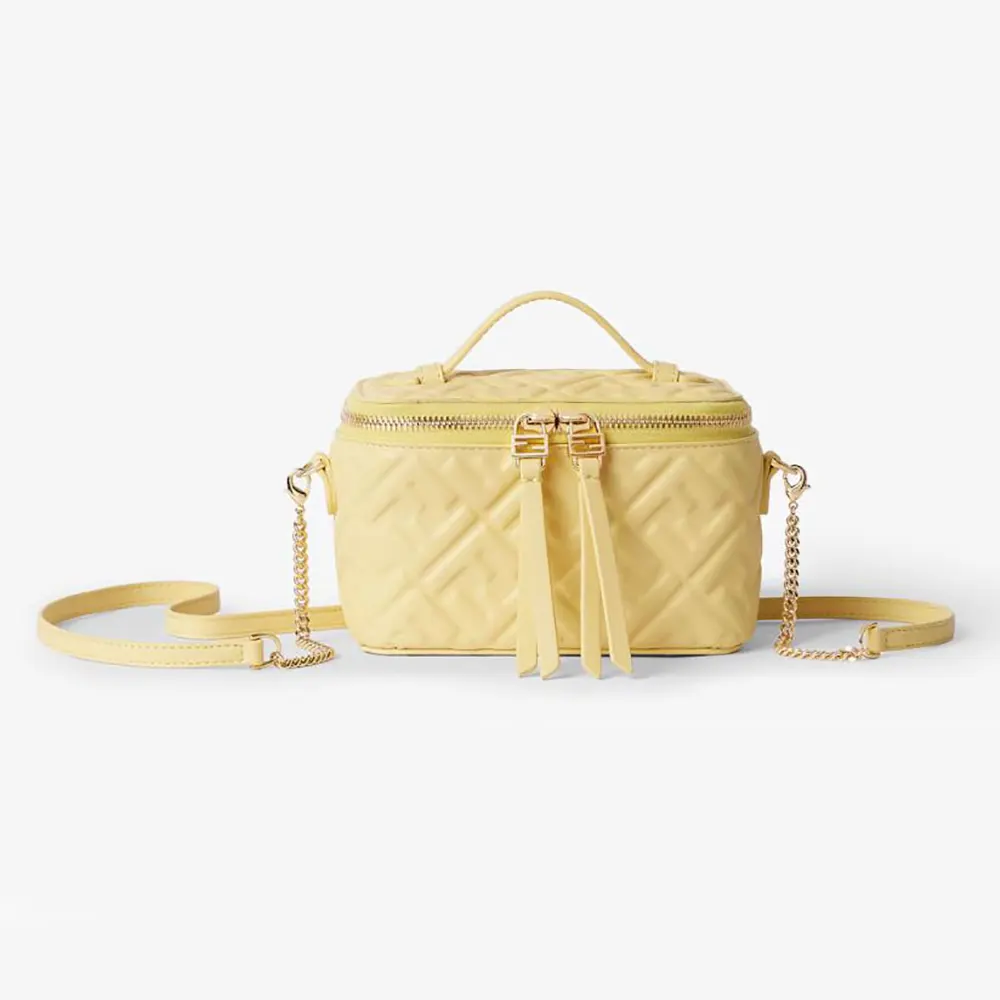 Front view of Fendi Women Vanity Yellow Nappa Leather Mini-Bag With Ff Motif