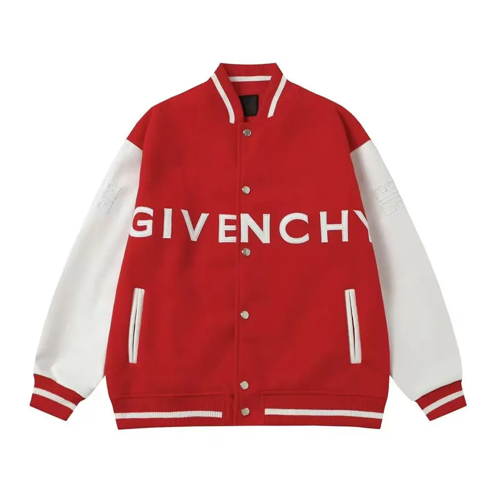 Front view of Givenchy Men GIVENCHY Bomber in Wool and Leather-Red