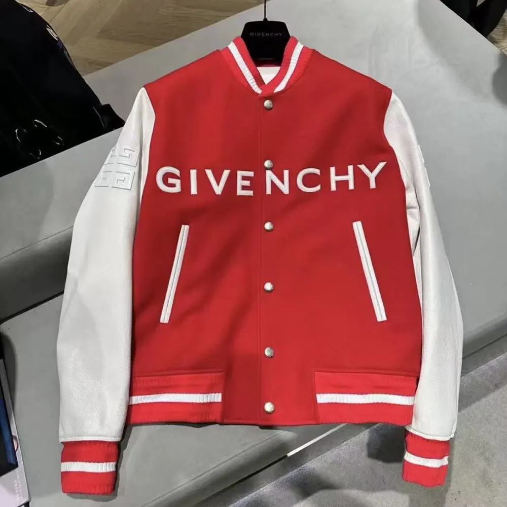 Close-up of leather sleeves and metal zipper on Givenchy Men GIVENCHY Bomber