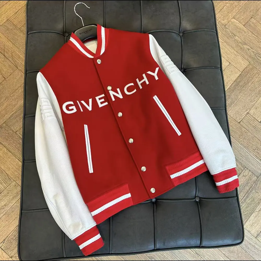 Side profile showing silhouette of Givenchy Men GIVENCHY Bomber in Wool and Leather-Red