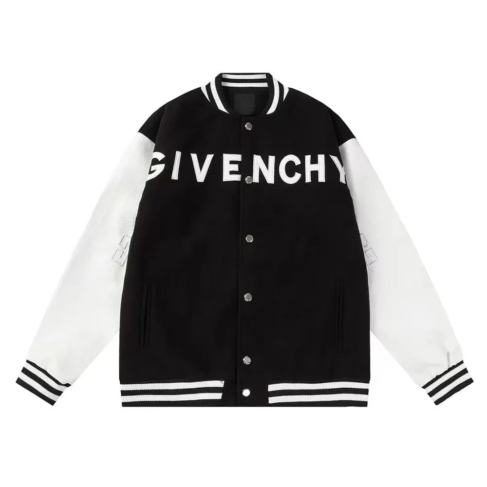 Front view of Givenchy Men Hooded Bomber Jacket in Wool and GIVENCHY Leather-Black