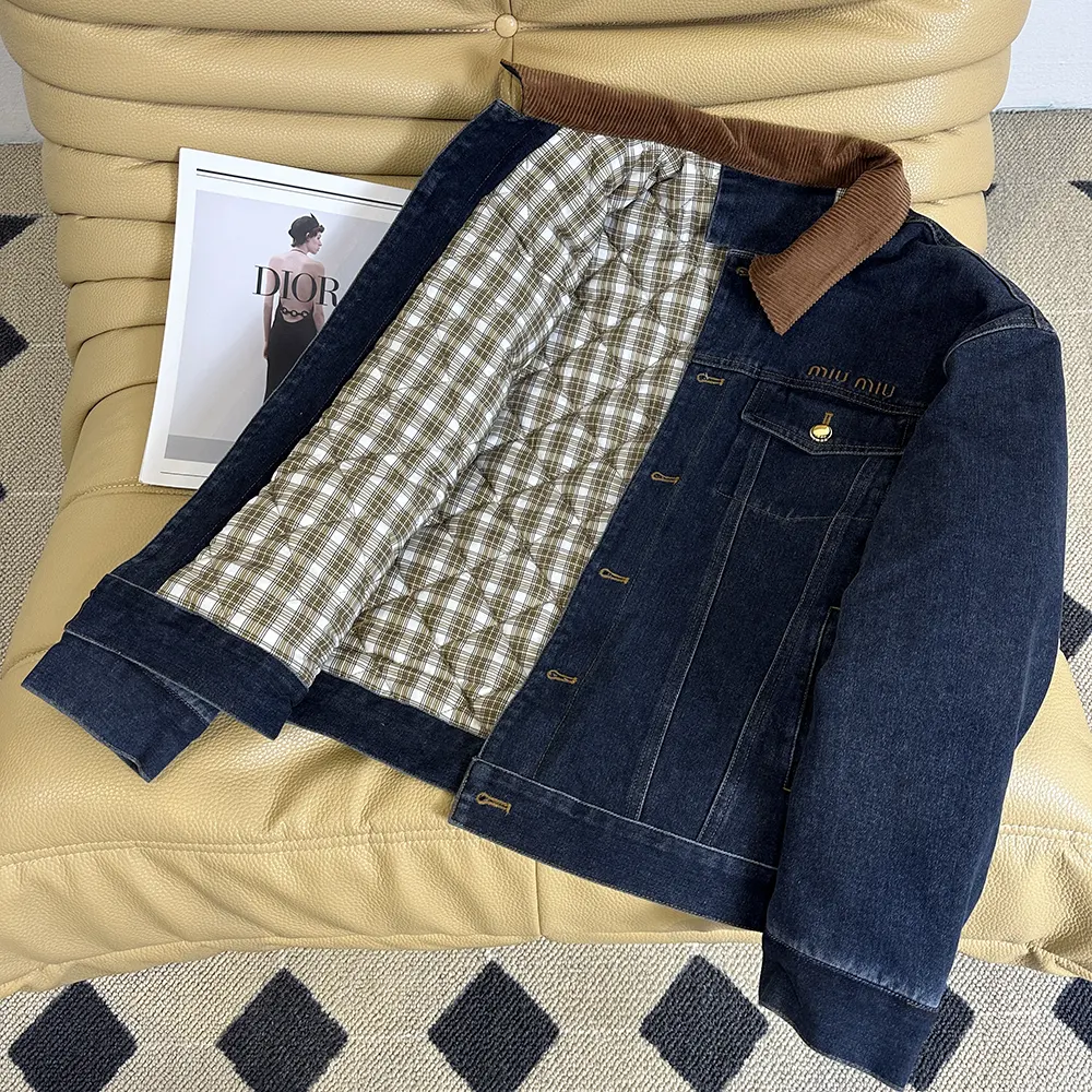 Miu Miu Women Flocked Denim And Velvet Blouson Jacket - image 4
