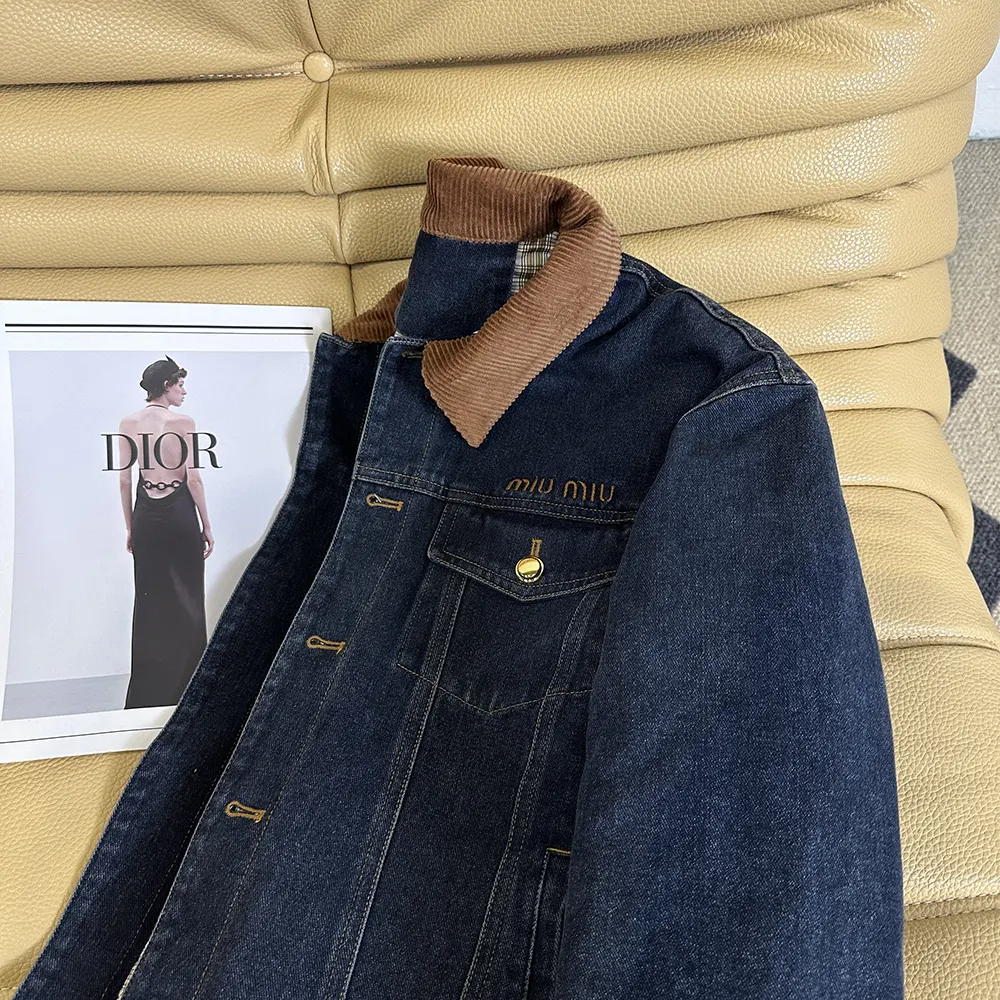 Miu Miu Women Flocked Denim And Velvet Blouson Jacket - image 6