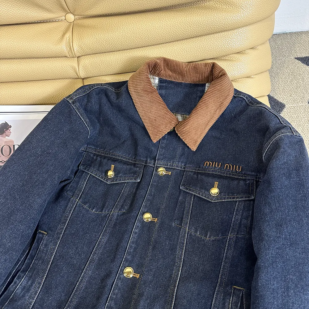 Miu Miu Women Flocked Denim And Velvet Blouson Jacket - image 5