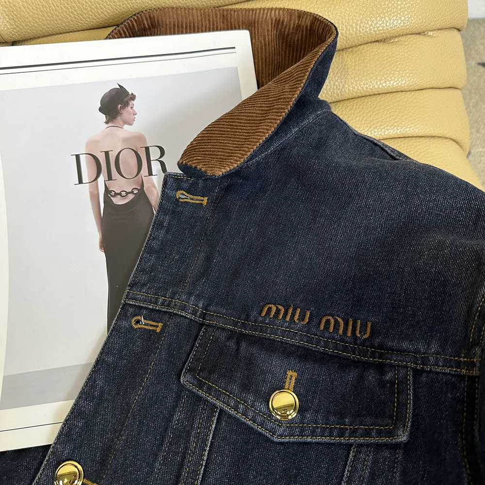 Miu Miu Women Flocked Denim And Velvet Blouson Jacket - image 7