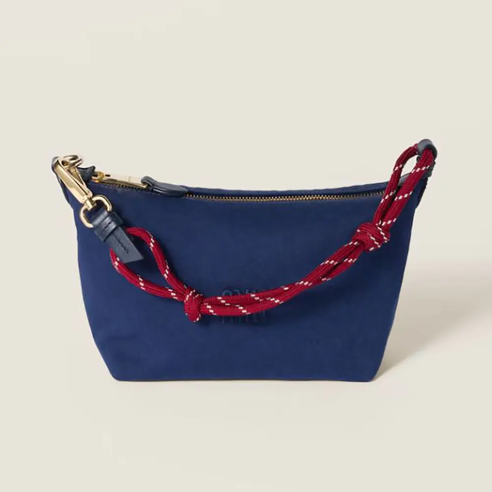 Front view of Miu Miu Women Gabardine Pouch-Navy shoulder bag
