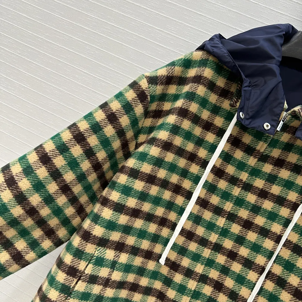 Miu Miu Women Gingham Check And Technical Fabric Jacket - image 5