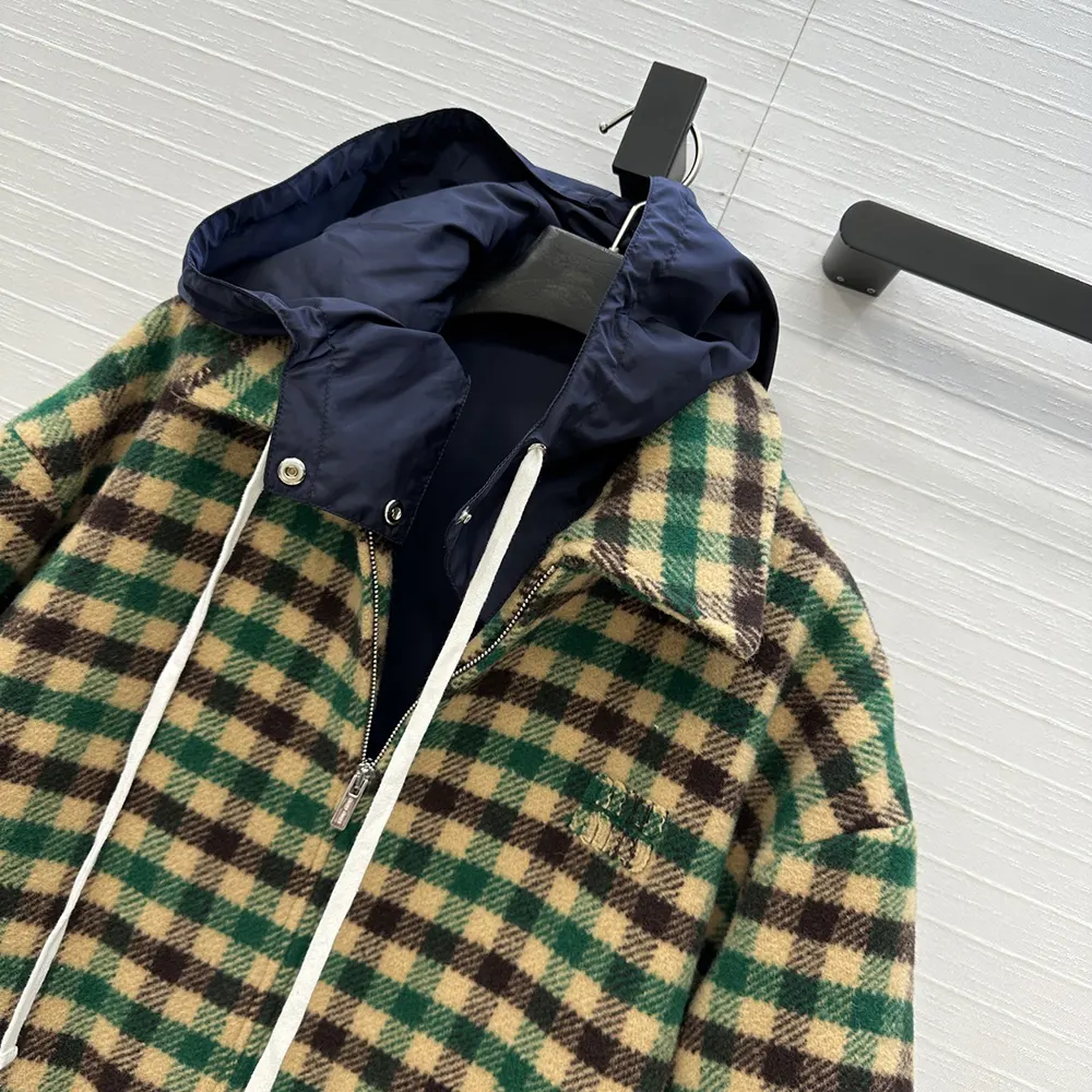 Miu Miu Women Gingham Check And Technical Fabric Jacket - image 7