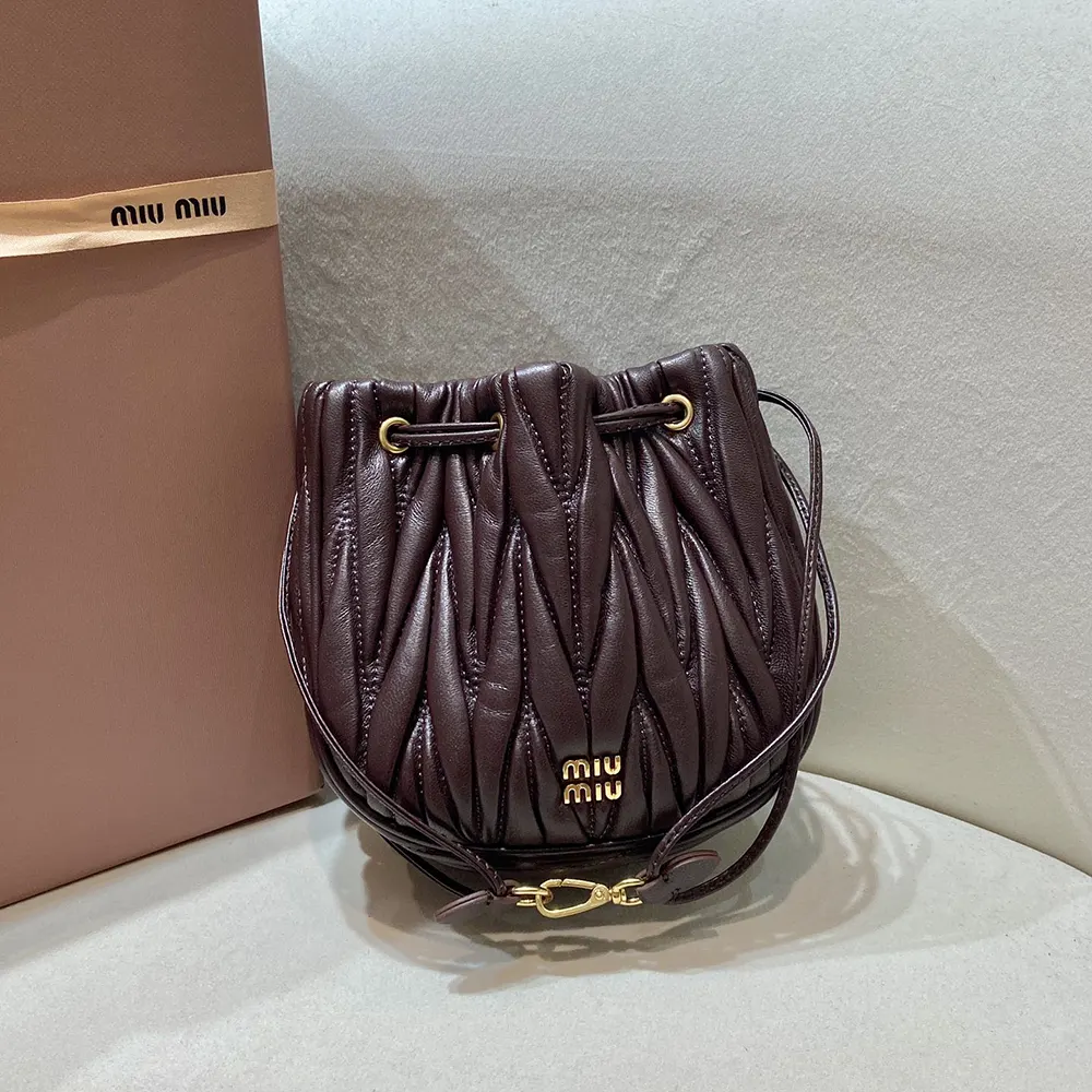 Miu Miu Women Matelassé Nappa Leather Pouch-Burgundy - image 4