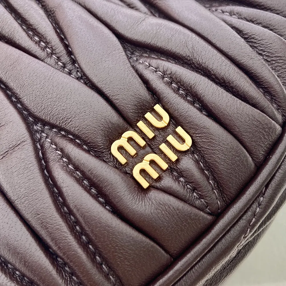 Miu Miu Women Matelassé Nappa Leather Pouch-Burgundy - image 9