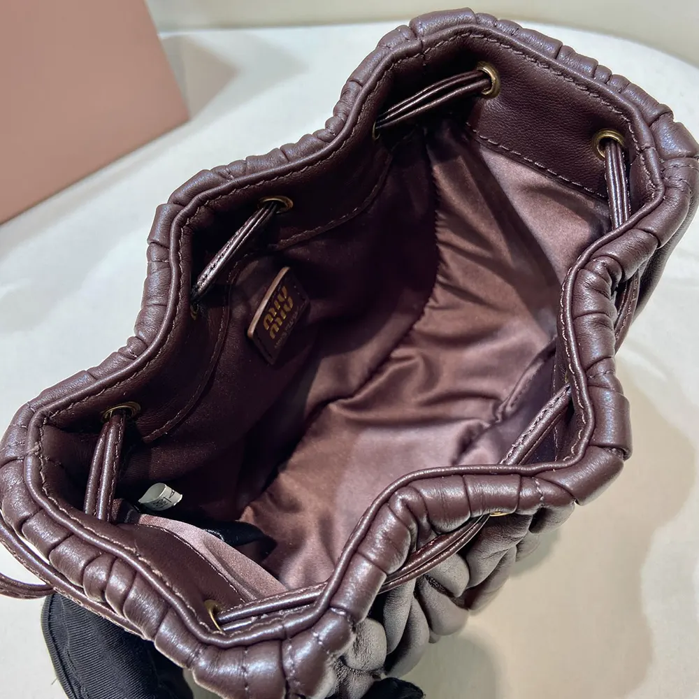 Miu Miu Women Matelassé Nappa Leather Pouch-Burgundy - image 8