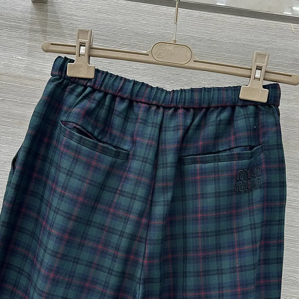 Miu Miu Women Plaid Pants with Embroidered Logo - image 5