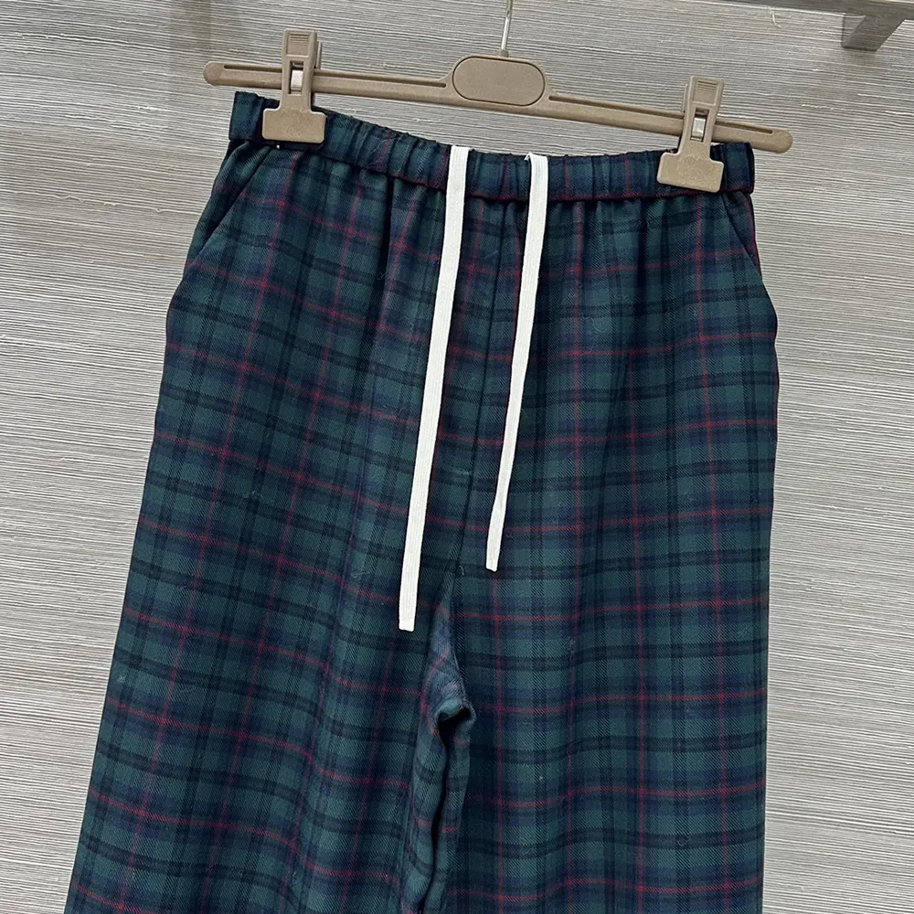 Miu Miu Women Plaid Pants with Embroidered Logo - image 4