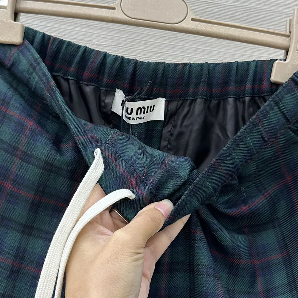 Miu Miu Women Plaid Pants with Embroidered Logo - image 6