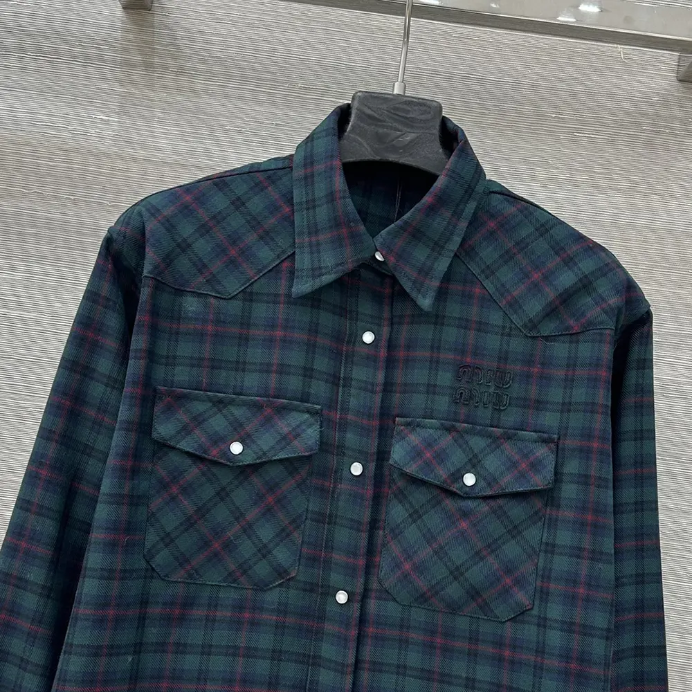 Miu Miu Women Plaid Shirt with Lettering Logo - image 4