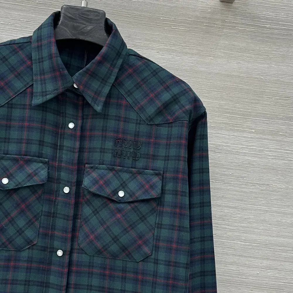 Miu Miu Women Plaid Shirt with Lettering Logo - image 5