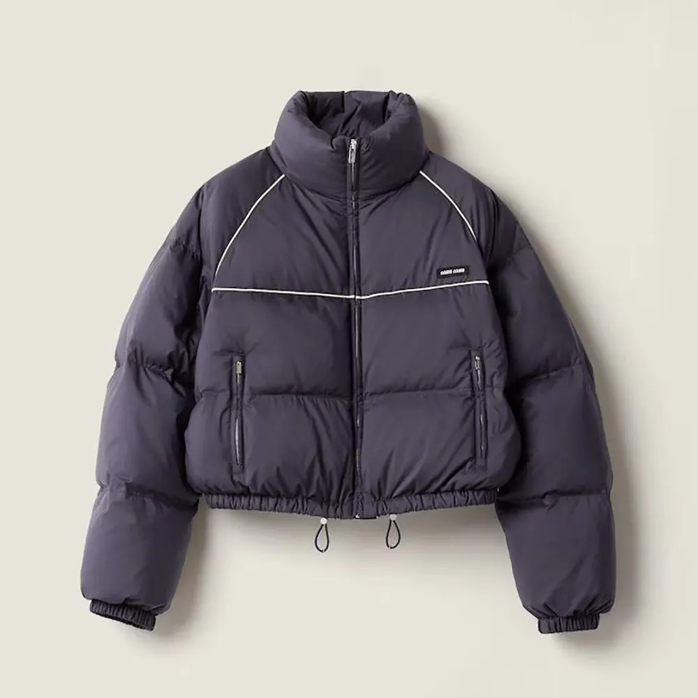 Front view of Miu Miu Women Technical Pongé Down Jacket in navy