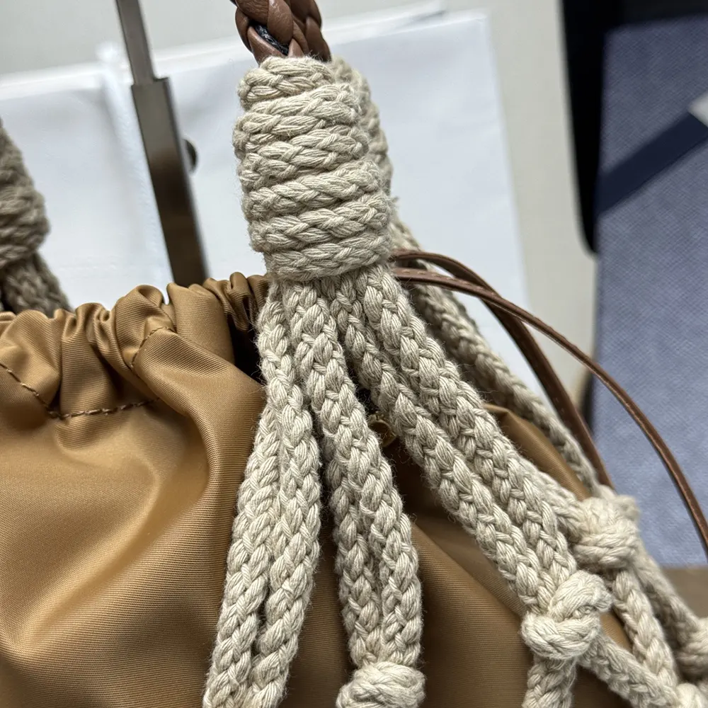 Prada Unisex Cotton Cord Macramé Tote Bag-Brown - image 8