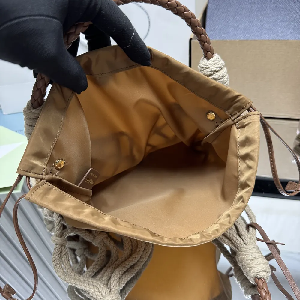 Prada Unisex Cotton Cord Macramé Tote Bag-Brown - image 6