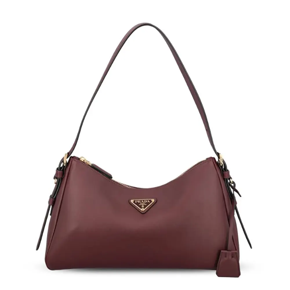 Front view of Prada Women Aimée Medium Leather Shoulder Bag-Maroon