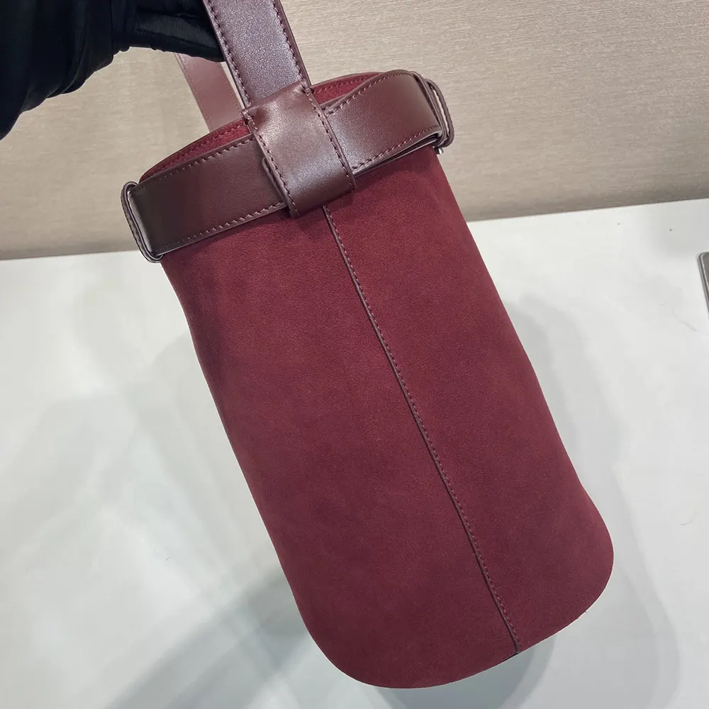Prada Women Buckle Belted Suede Bucket Bag-Burgundy - image 7