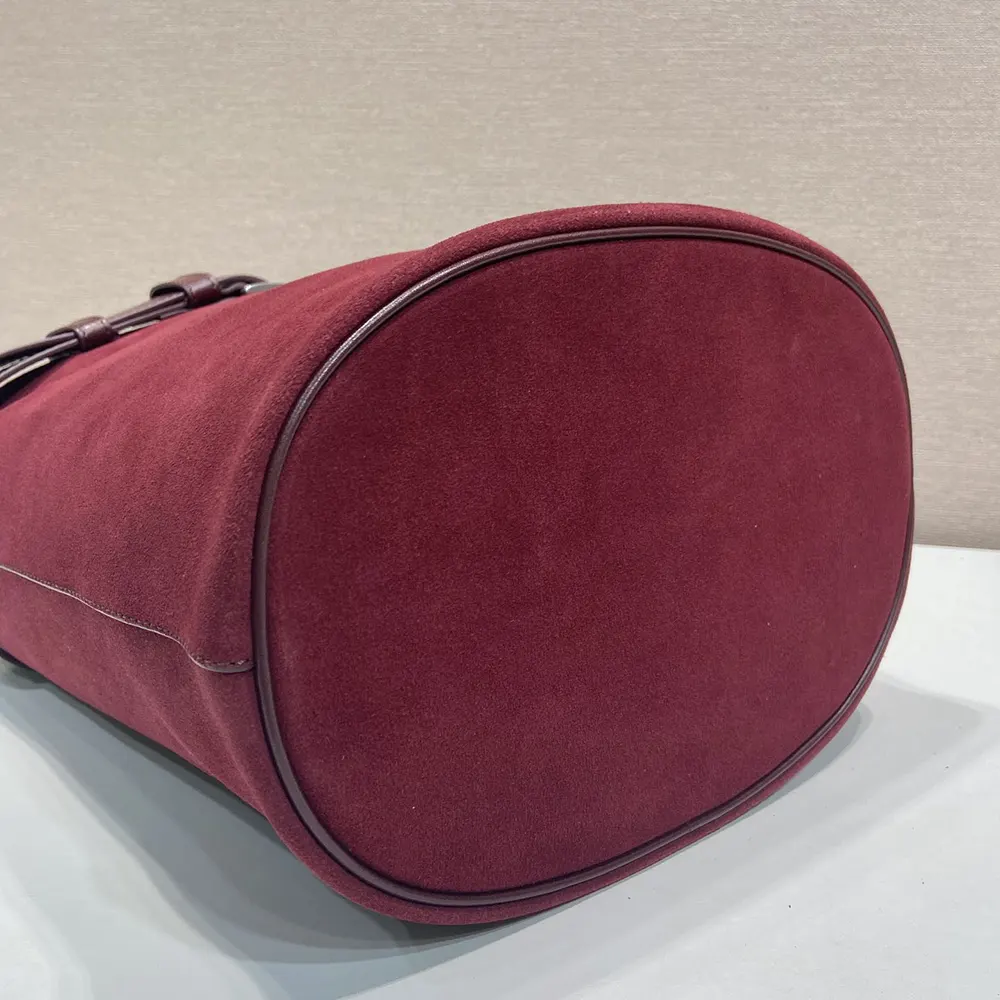 Prada Women Buckle Belted Suede Bucket Bag-Burgundy - image 8