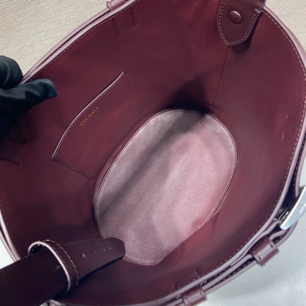 Prada Women Buckle Belted Suede Bucket Bag-Burgundy - image 9