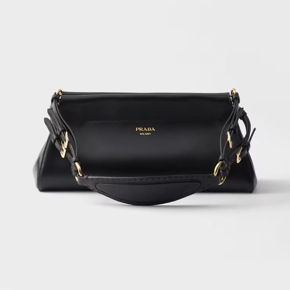 Front view of Prada Women Enchaîné Medium Leather Bag-Black showing chain detail