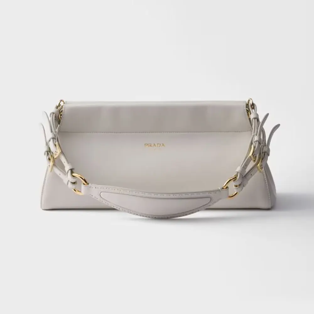 Front view of Prada Women Enchaîné Medium Leather Bag-White with chain detail