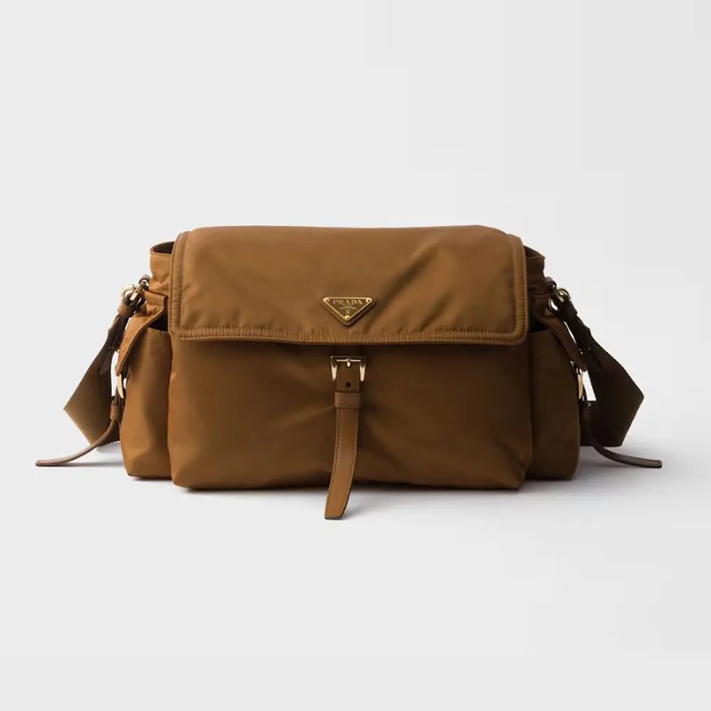 Front view of Prada Women Explore Large Re-Nylon Shoulder Bag With Flap