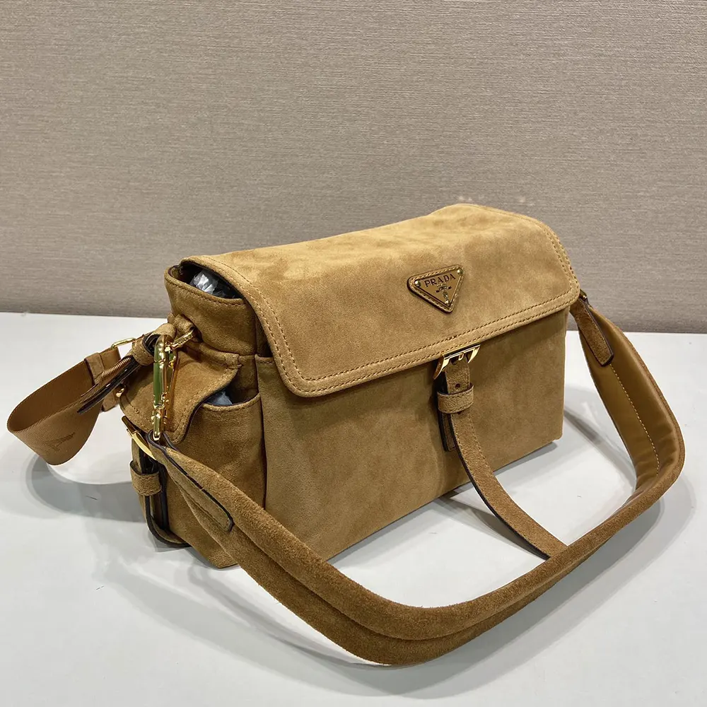 Prada Women Explore Medium Suede Shoulder Bag With Flap-Brown - image 4