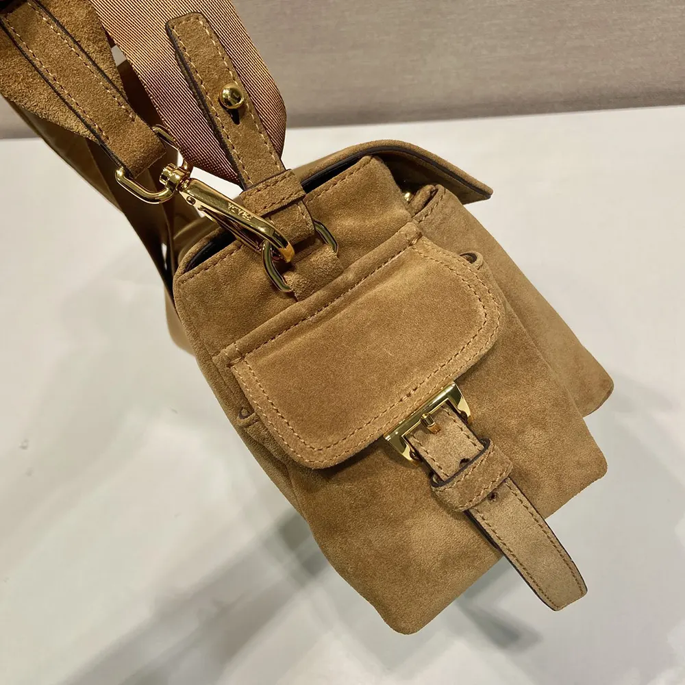 Prada Women Explore Medium Suede Shoulder Bag With Flap-Brown - image 7