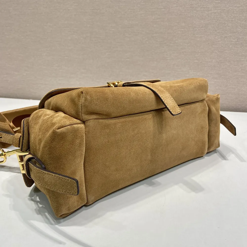 Prada Women Explore Medium Suede Shoulder Bag With Flap-Brown - image 8