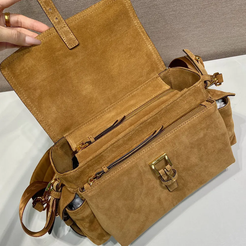 Prada Women Explore Medium Suede Shoulder Bag With Flap-Brown - image 6