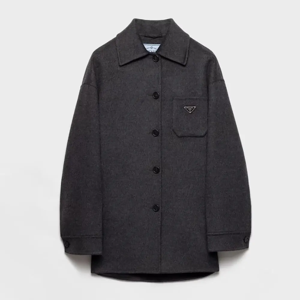 Front view of Prada Women Single-Breasted Double Cashwool Caban Jacket in gray
